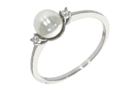 BJ-925-PR-1 - Pierścionek srebrny z cyrkoniami i perłą