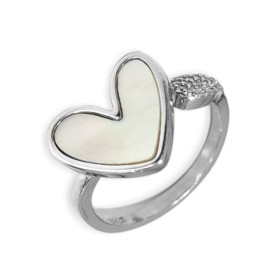 AL-925-PI-1 - Pierścionek srebrny z cyrkoniami i masą perłową - serce