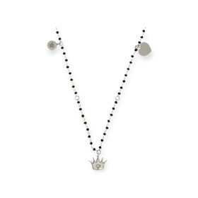 NP-925-NA-37 - Naszyjnik srebrny z kamieniami szklanymi i masą perłową - korona, serce
