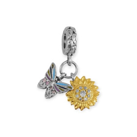 JO-925-ZA-5 - Zawieszka srebrna z cyrkoniami i emalią - beads, motyl, słońce