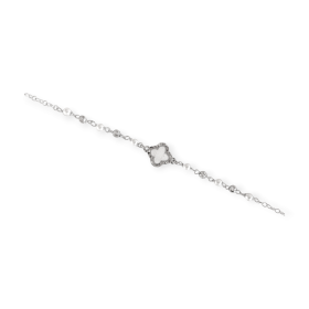 PX-925-BR-62 - Bransoletka srebrna z perłami i masą perłową - kwiatek