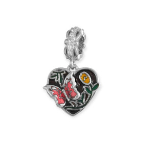 PX-925-ZA-55 - Zawieszka srebrna z cyrkoniami i emalią - beads, serce, motyl, kwiatek