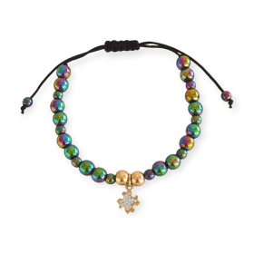 BA-585-BR-85 - Bransoletka złota z cyrkoniami i hematytami - sznurek